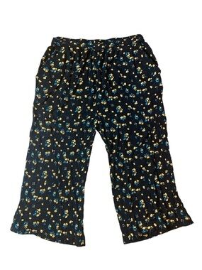 Harlow Floral Wide Leg Palazzo Pants Black Yellow Blue Viscose L/XL